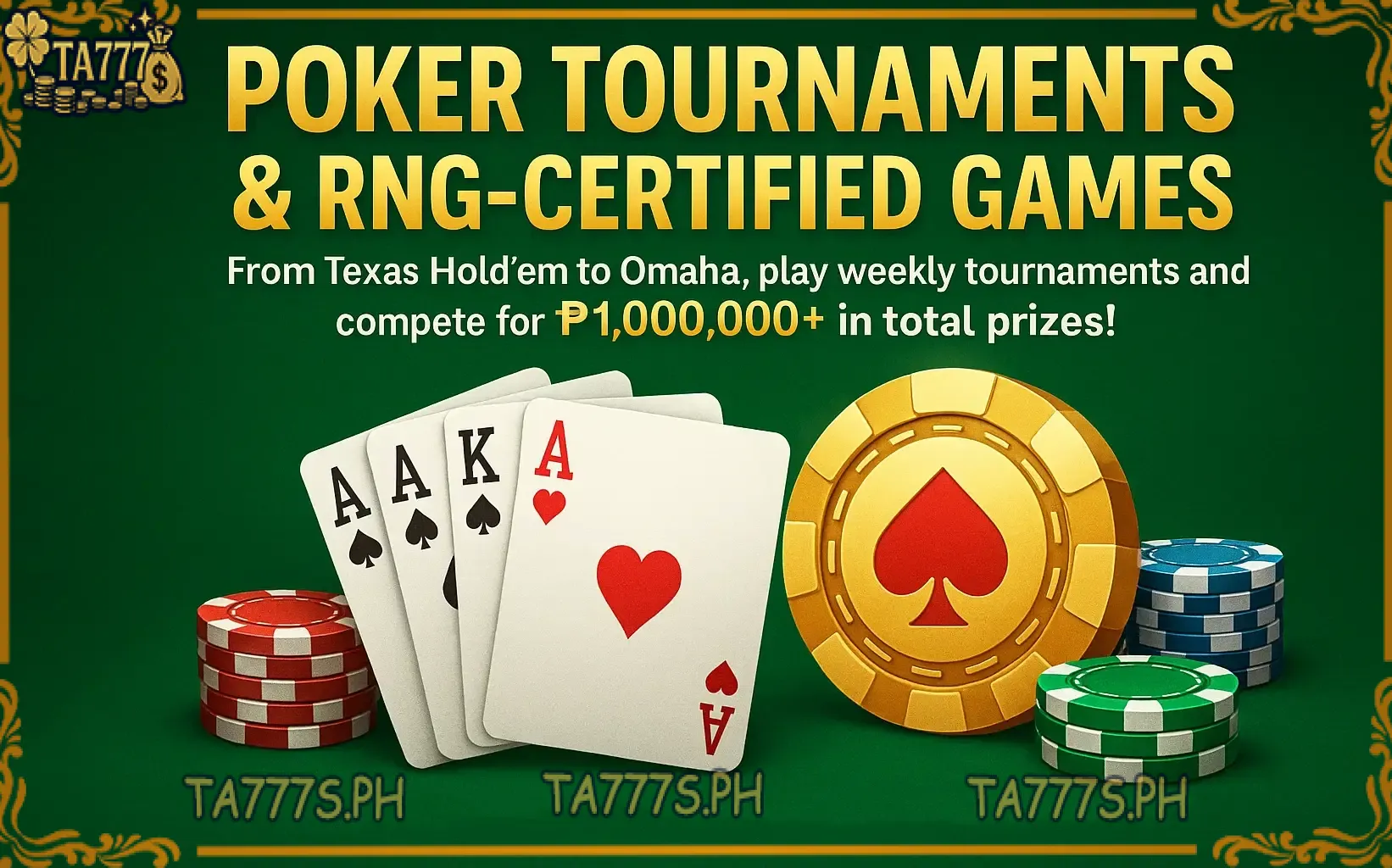 Poker tournaments and RNG-certified casino games with weekly prizes